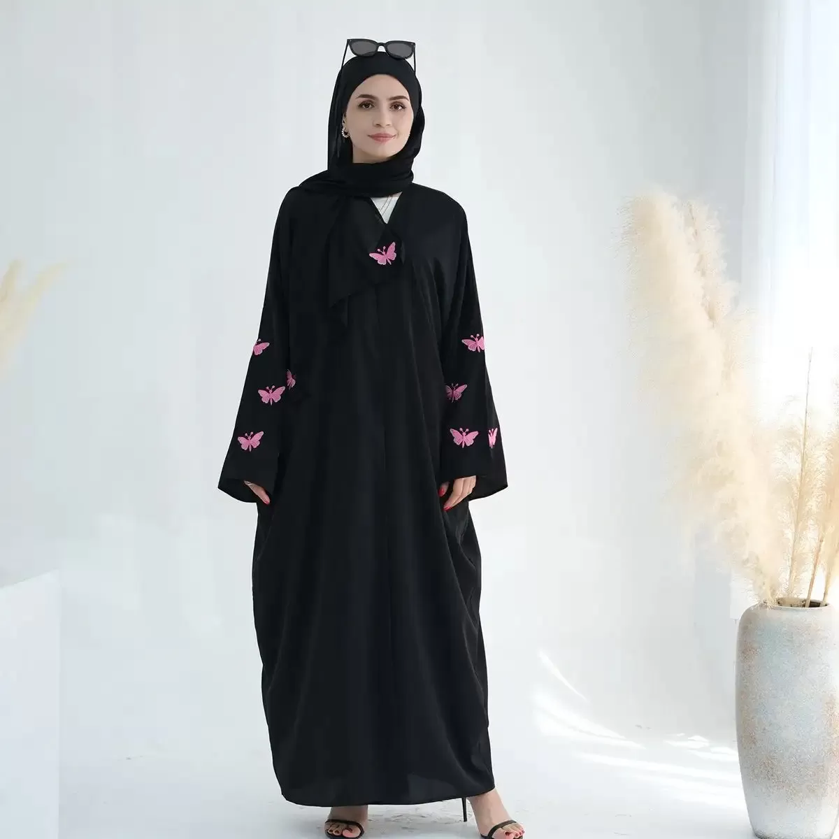 Butterfly Embroidery Cardigan Open Abaya Dress