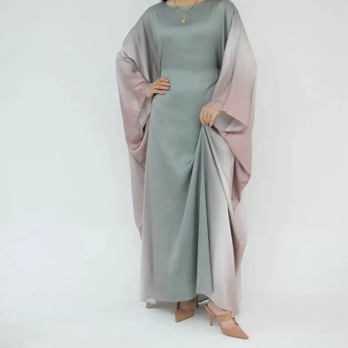 Butterfly Gradient Batwing Sleeve Women Farasha Abaya Dress