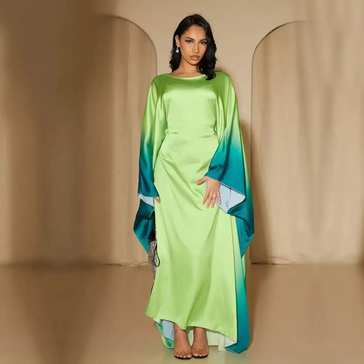 Butterfly Gradient Batwing Sleeve Women Farasha Abaya Dress