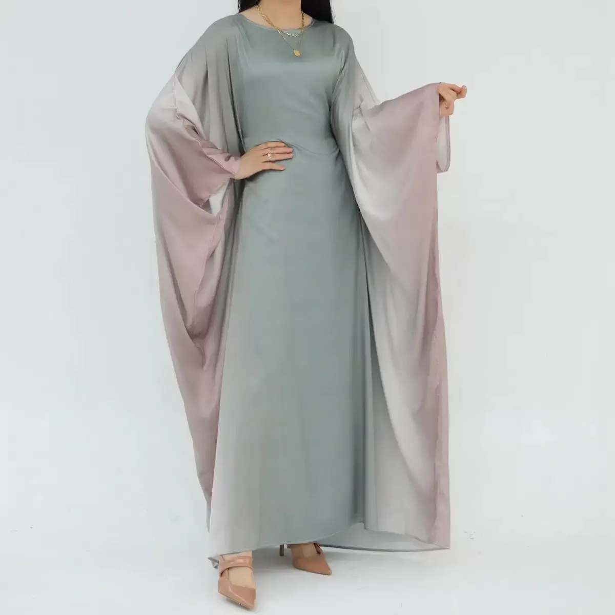 Butterfly Gradient Batwing Sleeve Women Farasha Abaya Dress