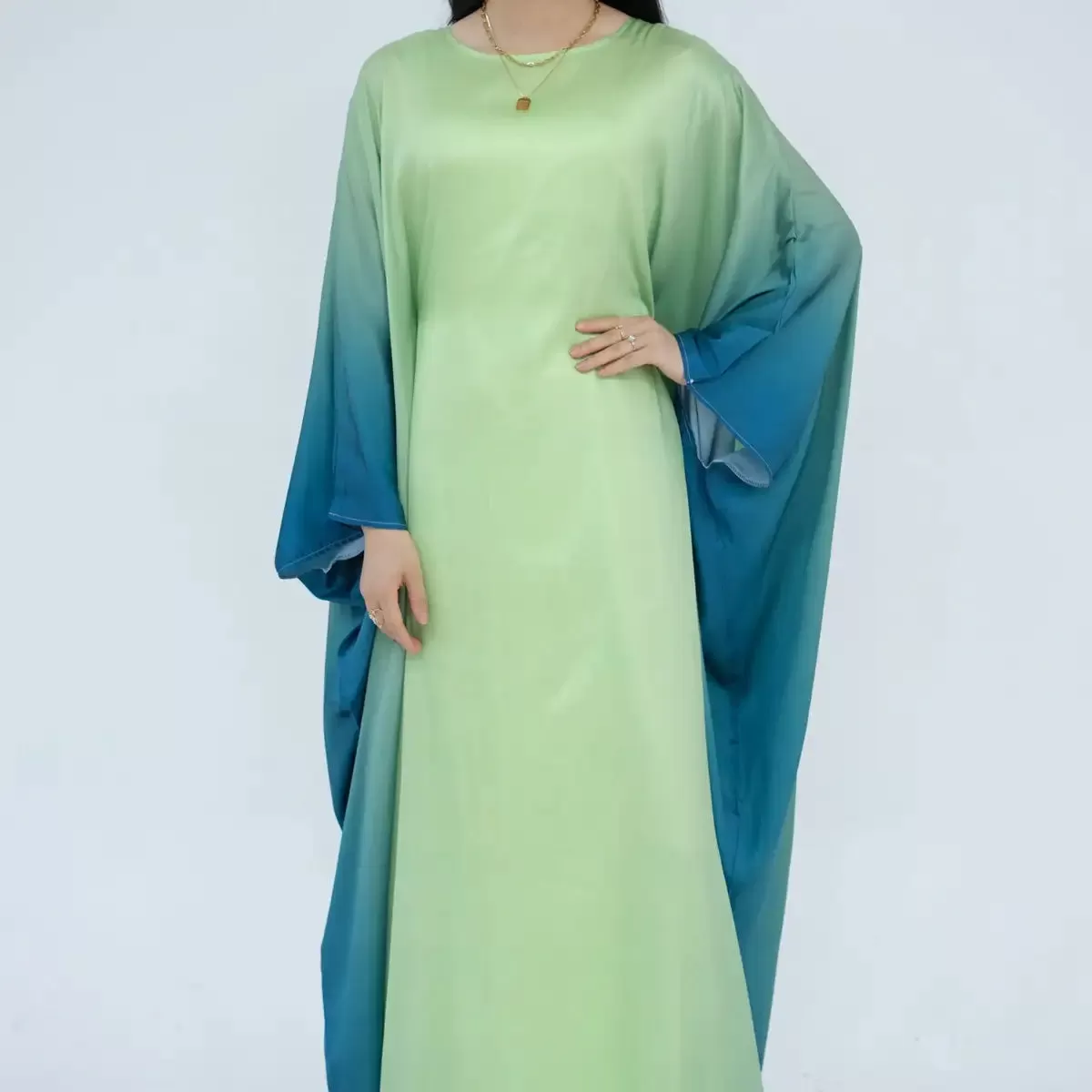 Butterfly Gradient Batwing Sleeve Women Farasha Abaya Dress