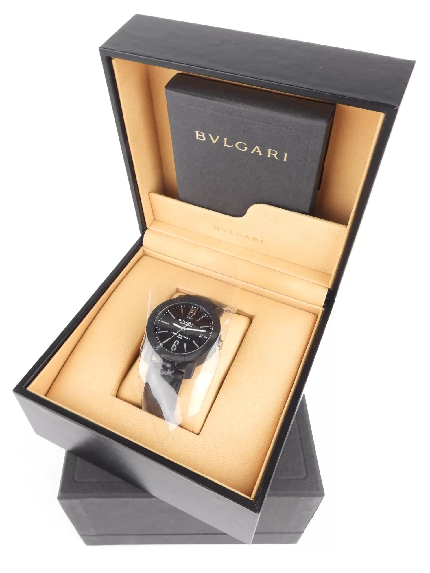 Bvlgari Black Carbongold Via dei Condotti Automatic 40mm Leather Strap Watch