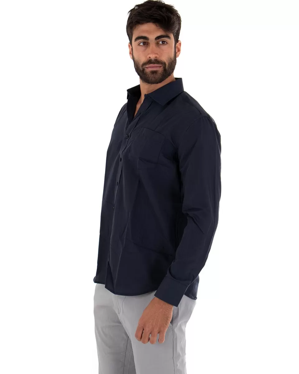 Camicia Uomo Con Colletto Manica Lunga Classica Con Taschino Basic Regular Fit Blu GIOSAL-C2050A