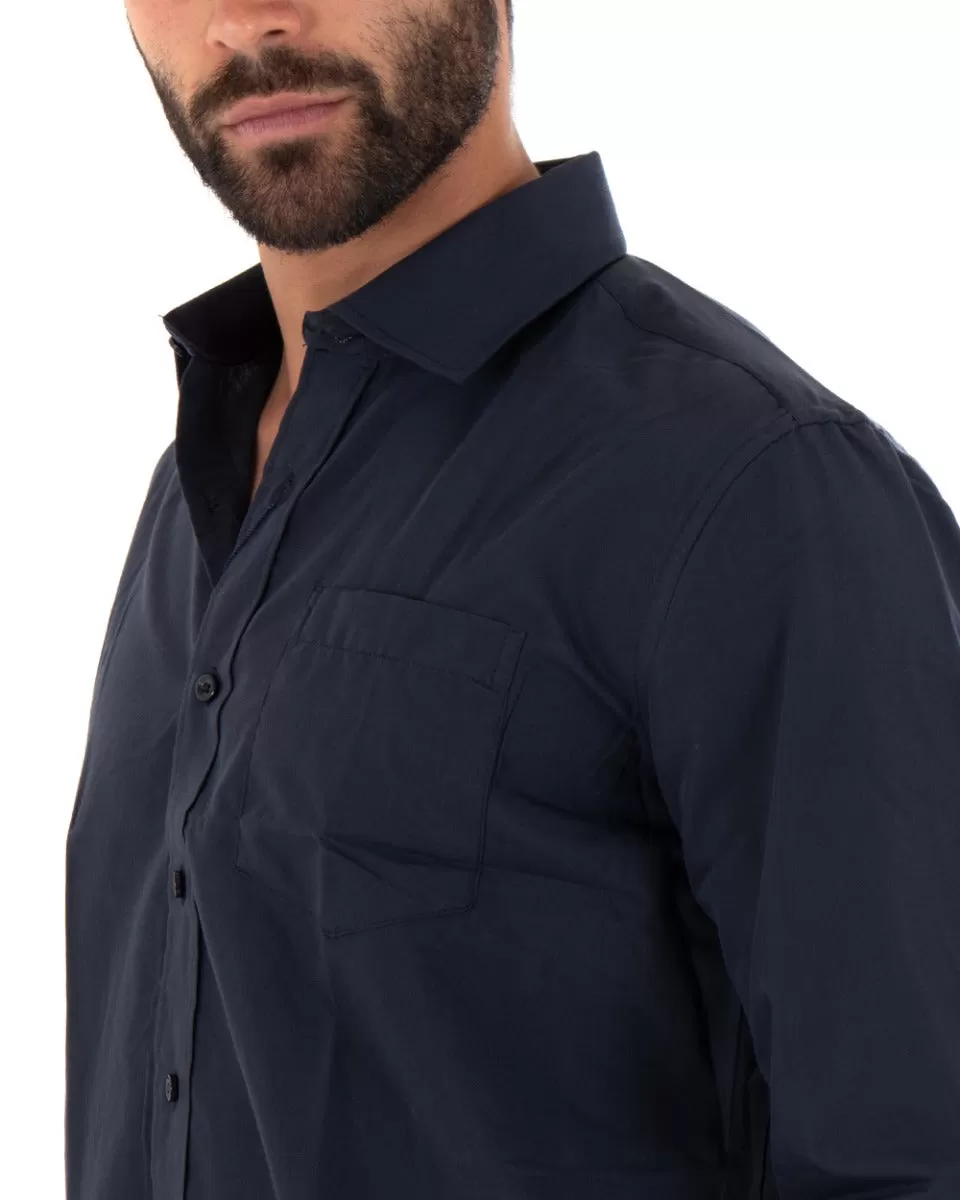 Camicia Uomo Con Colletto Manica Lunga Classica Con Taschino Basic Regular Fit Blu GIOSAL-C2050A