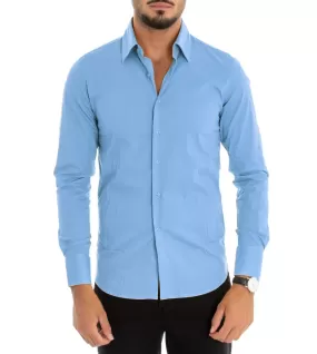 Camicia Uomo Con Colletto Manica Lunga Slim Fit Basic Casual Cotone Azzurro GIOSAL-C1812A