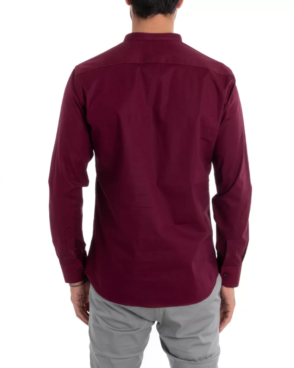 Camicia Uomo Sartoriale Collo Coreano Manica Lunga Basic Cotone Morbido Bordeaux Regular Fit GIOSAL-C2379A