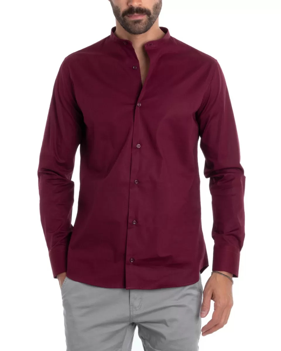 Camicia Uomo Sartoriale Collo Coreano Manica Lunga Basic Cotone Morbido Bordeaux Regular Fit GIOSAL-C2379A