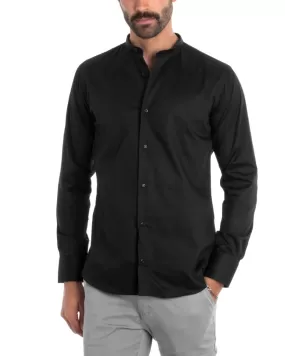 Camicia Uomo Sartoriale Collo Coreano Manica Lunga Basic Cotone Morbido Nero Regular Fit GIOSAL-C2375A