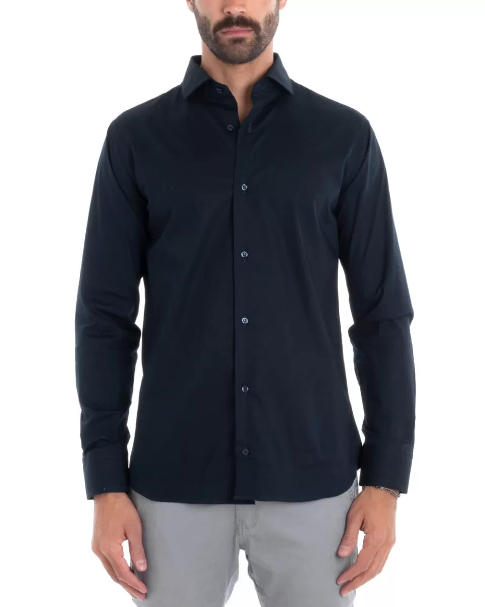 Camicia Uomo Sartoriale Con Colletto Manica Lunga Basic Cotone Morbido Blu Regular Fit GIOSAL-C2395A