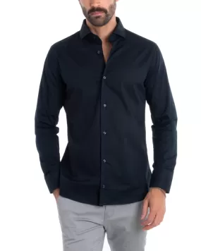 Camicia Uomo Sartoriale Con Colletto Manica Lunga Basic Cotone Morbido Blu Regular Fit GIOSAL-C2395A