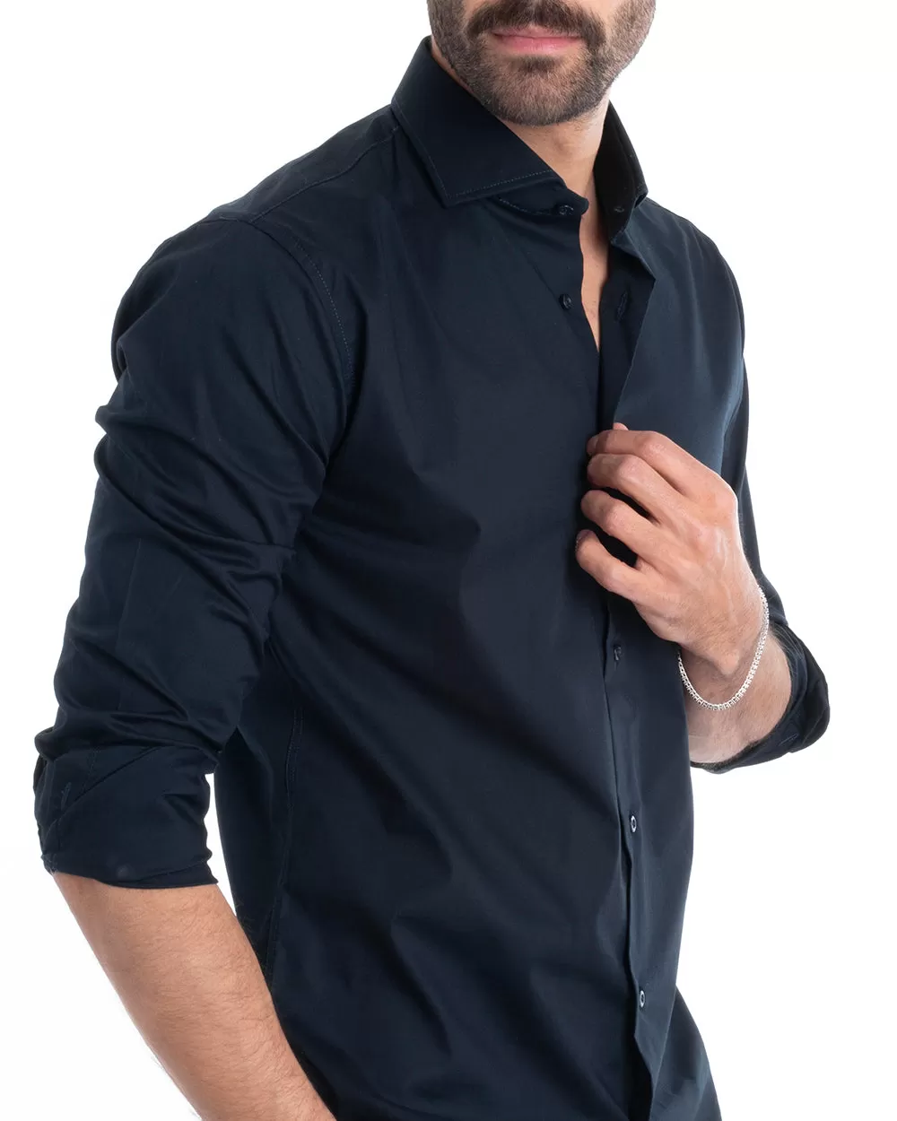 Camicia Uomo Sartoriale Con Colletto Manica Lunga Basic Cotone Morbido Blu Regular Fit GIOSAL-C2395A