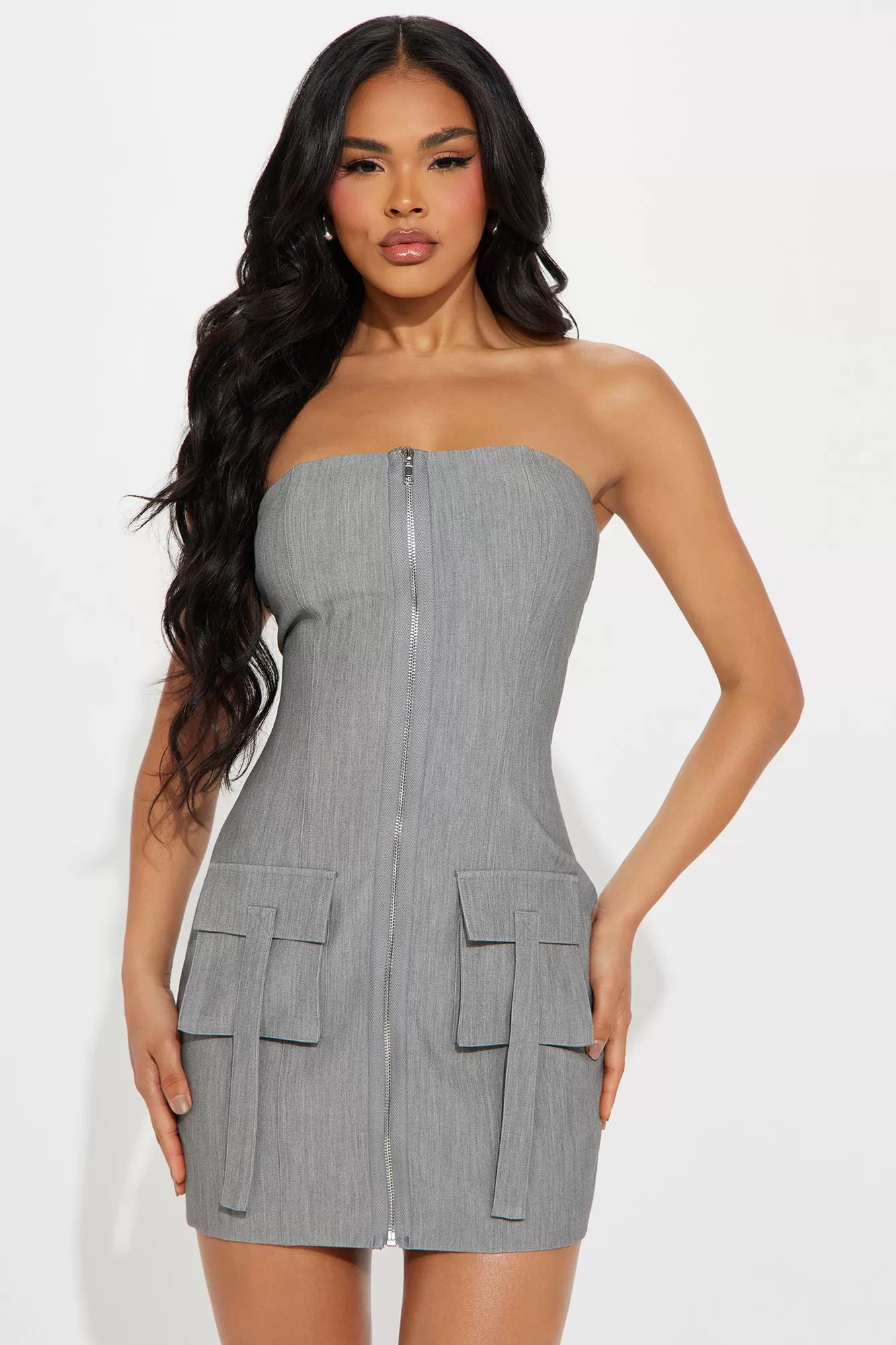 Cargo Chic Millennium Mini Dress - Grey