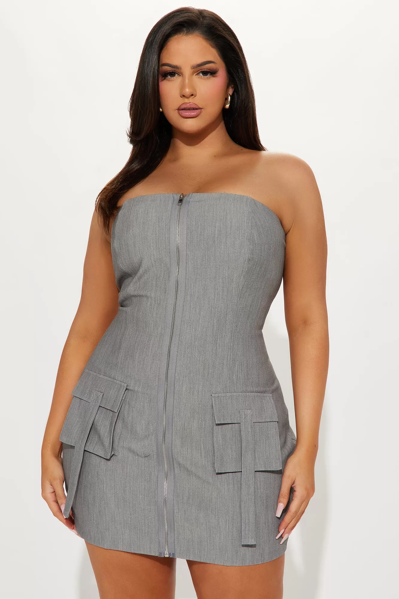 Cargo Chic Millennium Mini Dress - Grey