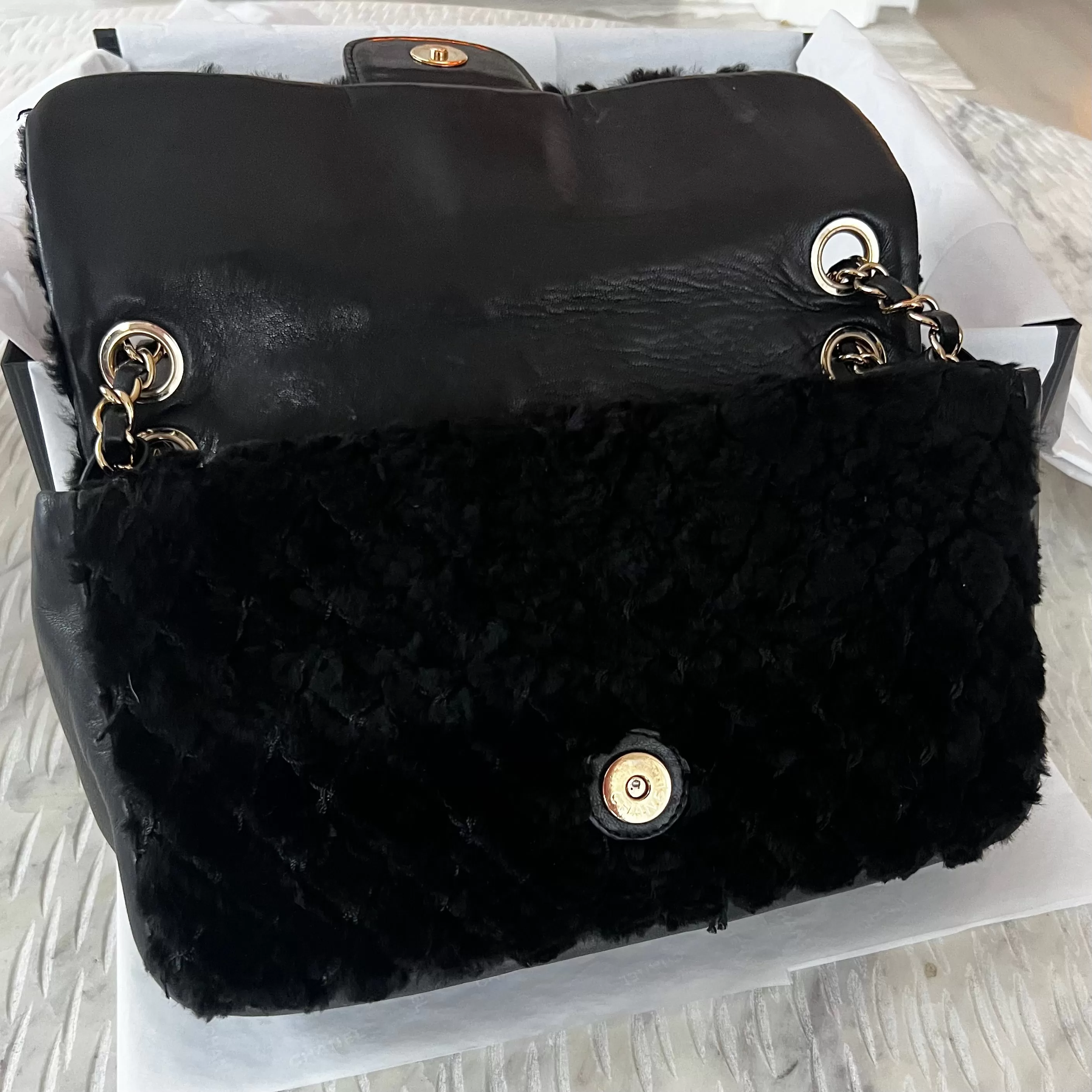 Chanel CC Rabbit Fur Flap Bag