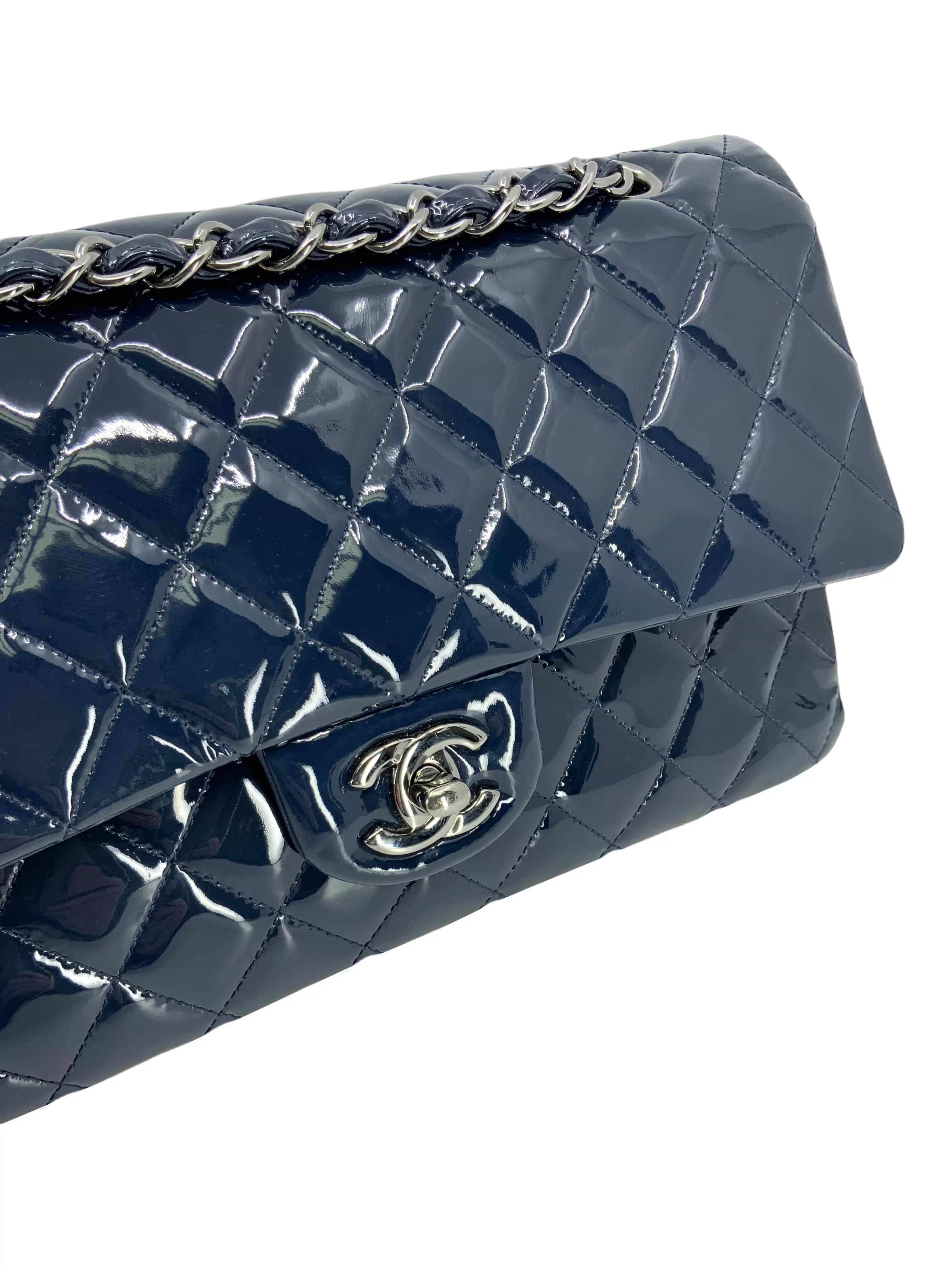 Chanel Quilted Patent Leather Classic Medium Double Flap Bag