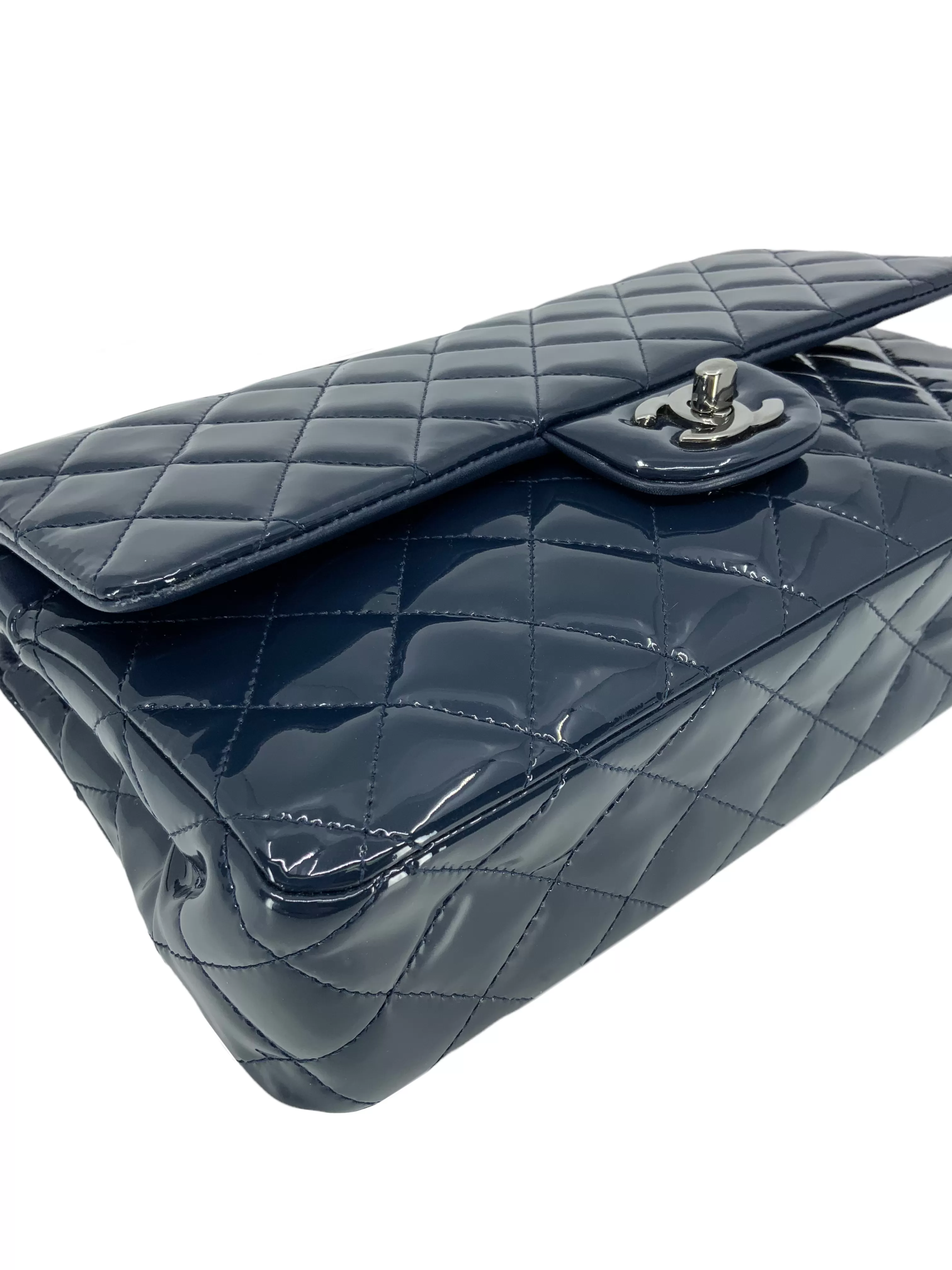 Chanel Quilted Patent Leather Classic Medium Double Flap Bag