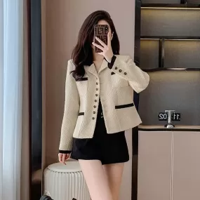 Chic Double Pocket Tweed Jacket Women