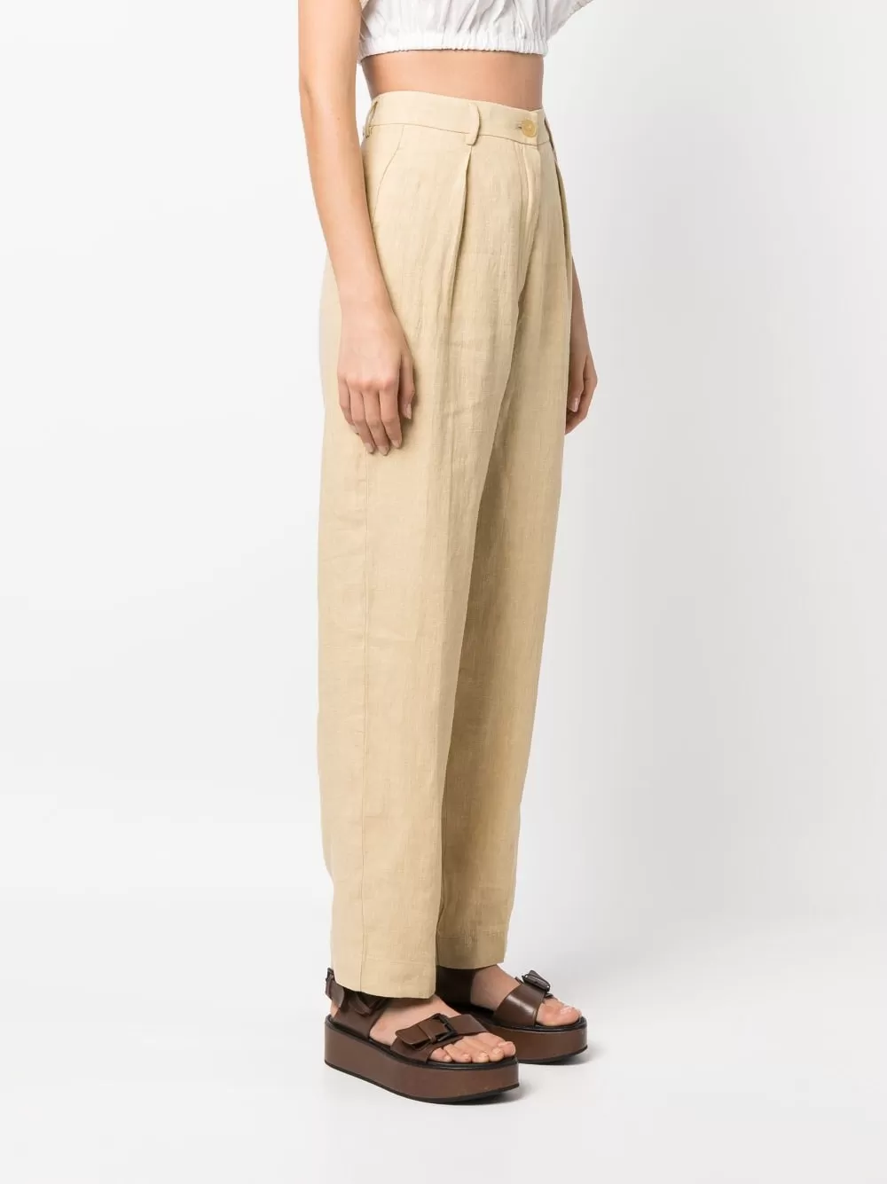 Chic Linen Canvas High Waist Pants