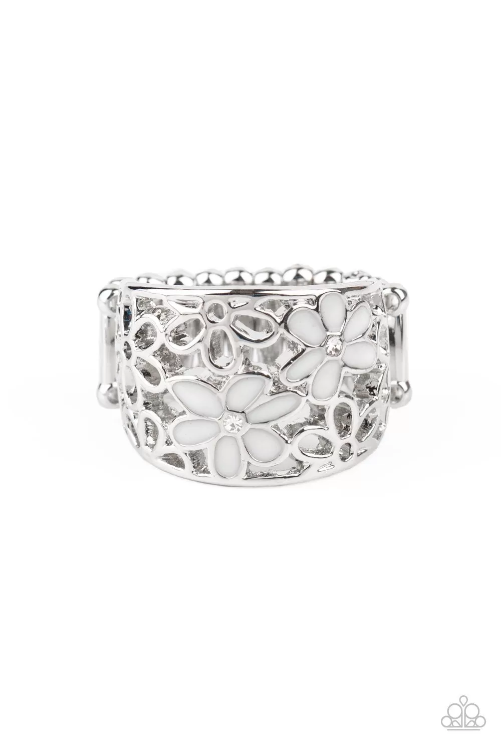 Clear as DAISY White Flower Ring - Paparazzi Accessories