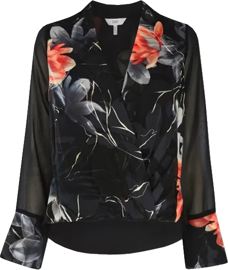 Coast Black Floral Chiffon Layered Wrap Blouse BNWT UK 14