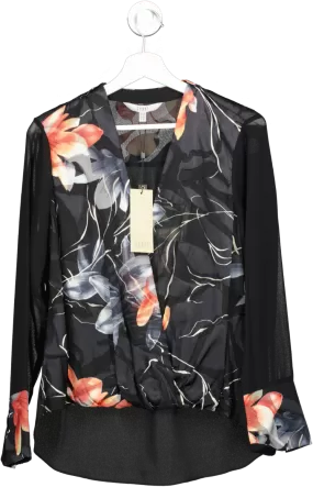 Coast Black Floral Chiffon Layered Wrap Blouse BNWT UK 14