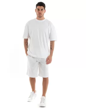 Completo Set Coordinato Uomo Completino Basic T-Shirt Bermuda Bianco GIOSAL-OU2316A