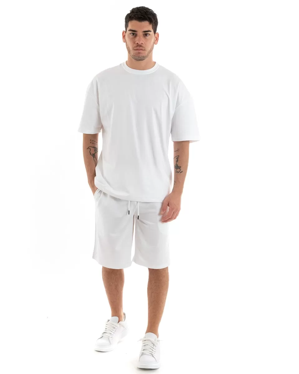 Completo Set Coordinato Uomo Completino Basic T-Shirt Bermuda Bianco GIOSAL-OU2316A