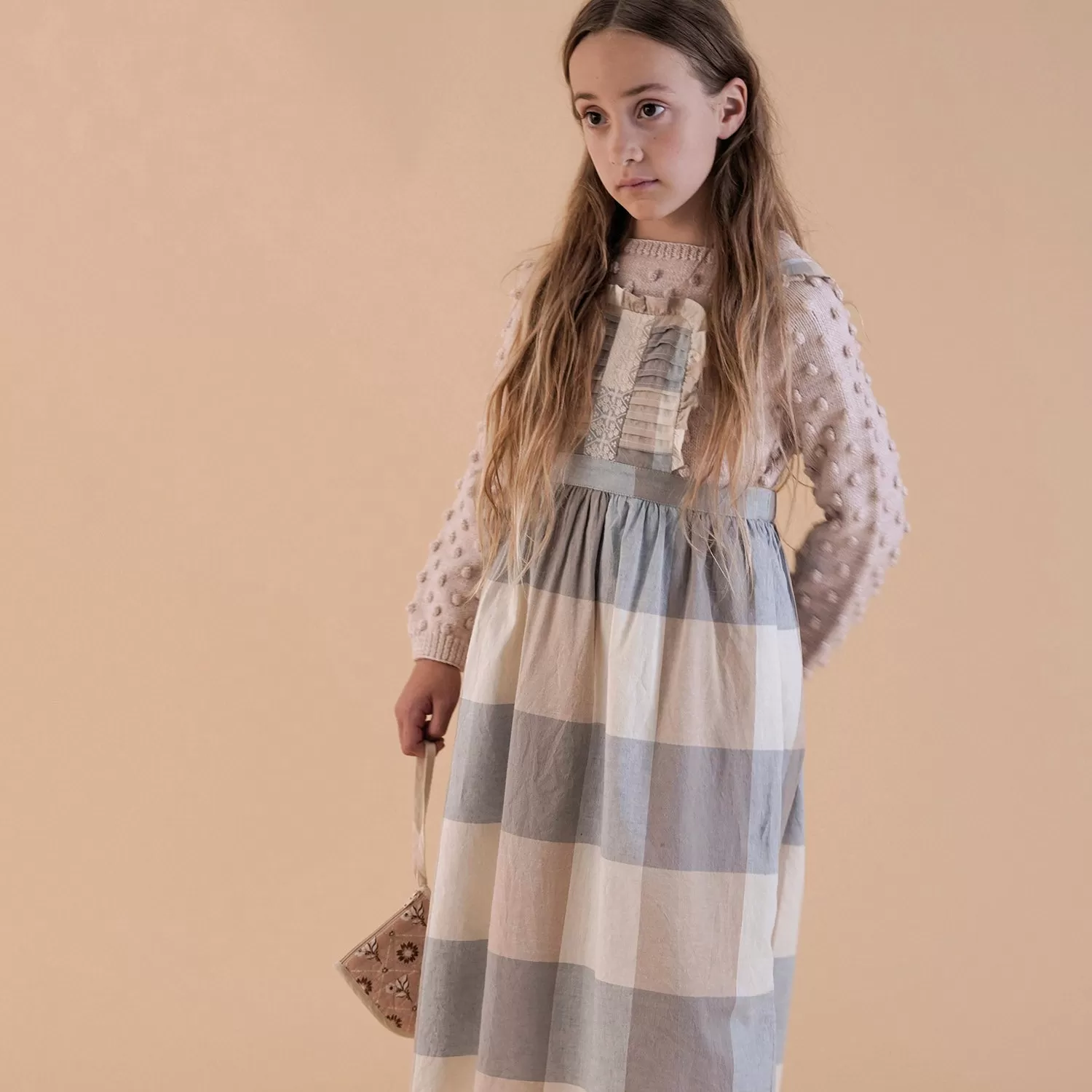 Cotton Lena Pinafore – Blanket Check Cream