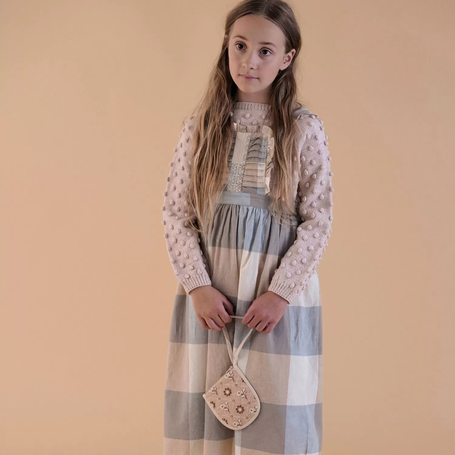 Cotton Lena Pinafore – Blanket Check Cream