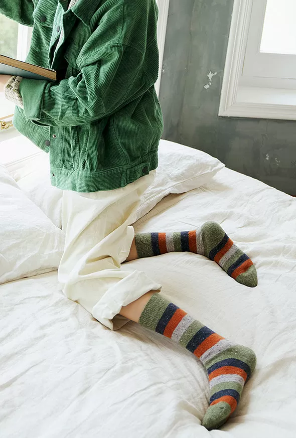 Cozy and Warm | Wool Socks | Green Stripes