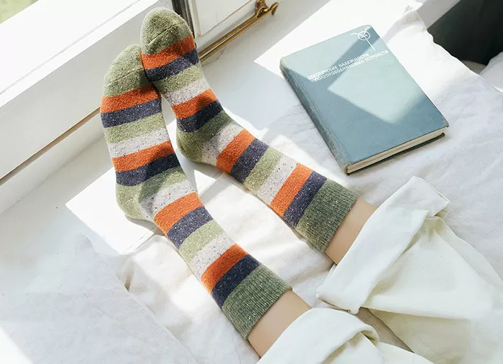 Cozy and Warm | Wool Socks | Green Stripes