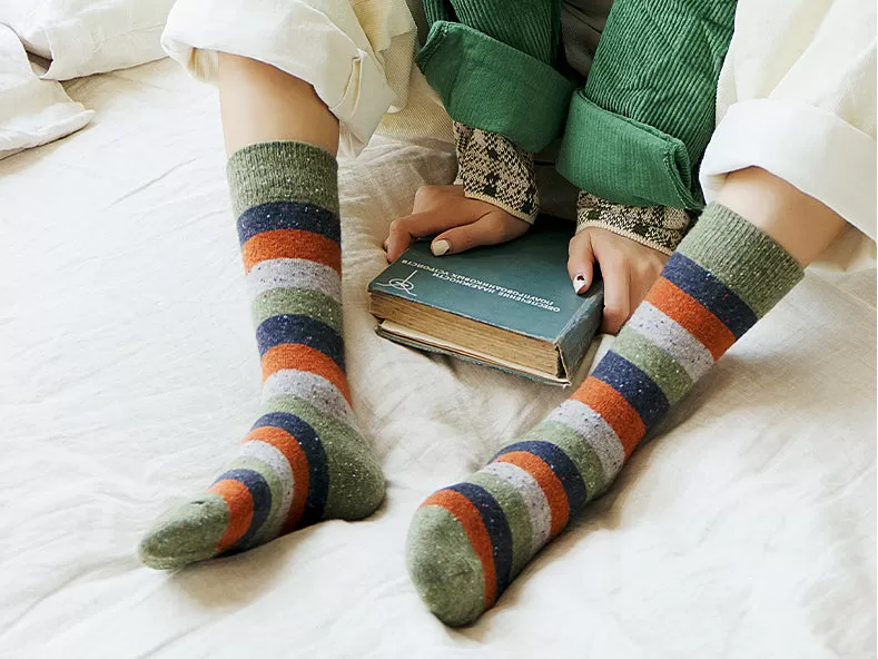 Cozy and Warm | Wool Socks | Green Stripes