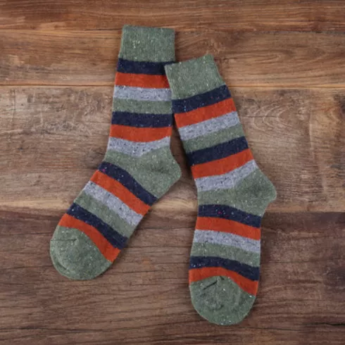 Cozy and Warm | Wool Socks | Green Stripes