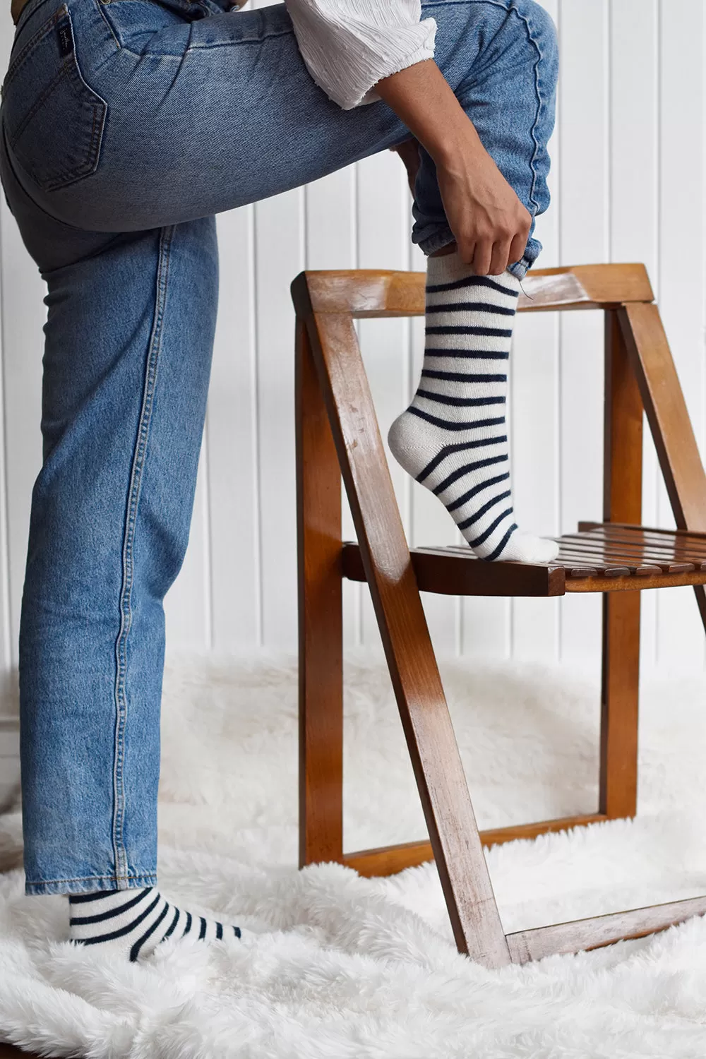 Cozy and Warm | Wool Socks | White Stripes