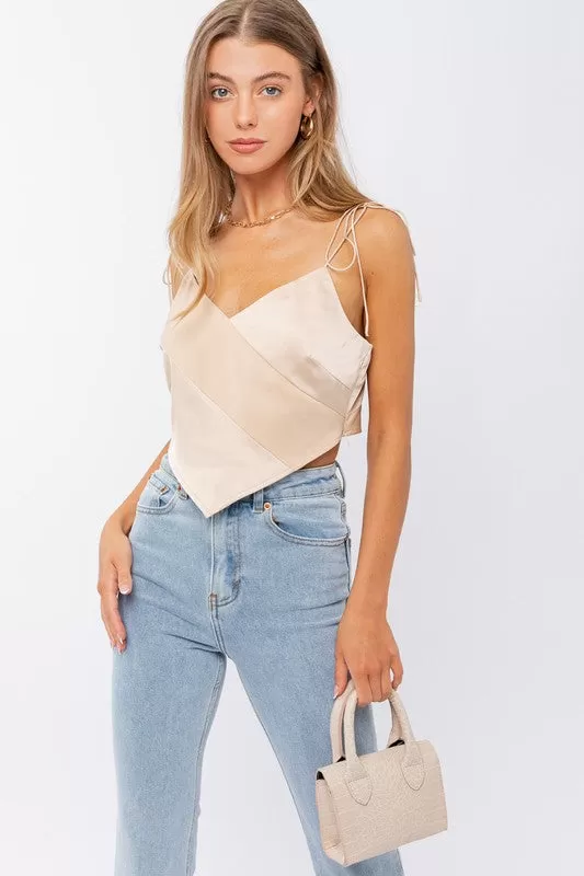 Cream Blocked Crop Top