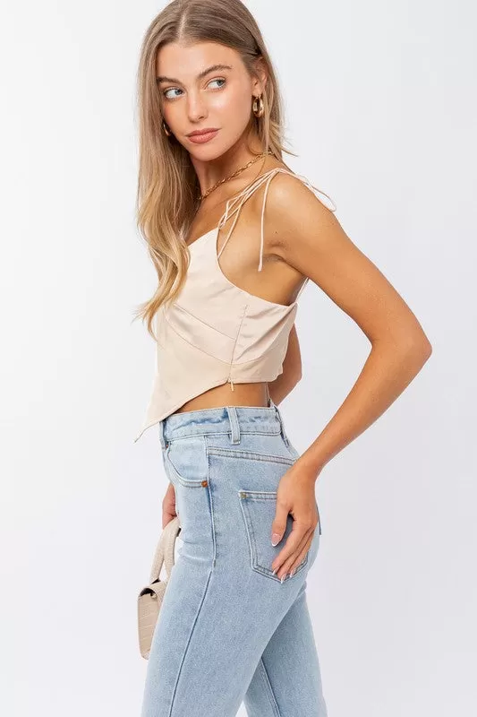 Cream Blocked Crop Top