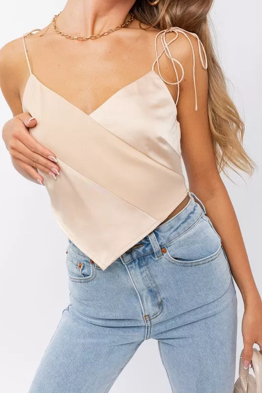 Cream Blocked Crop Top