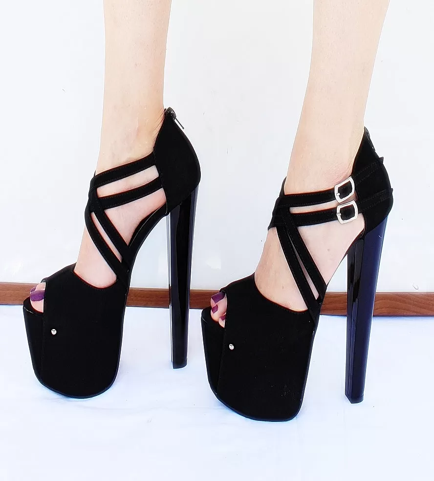 Cross Strap Black Heel Peep Toes