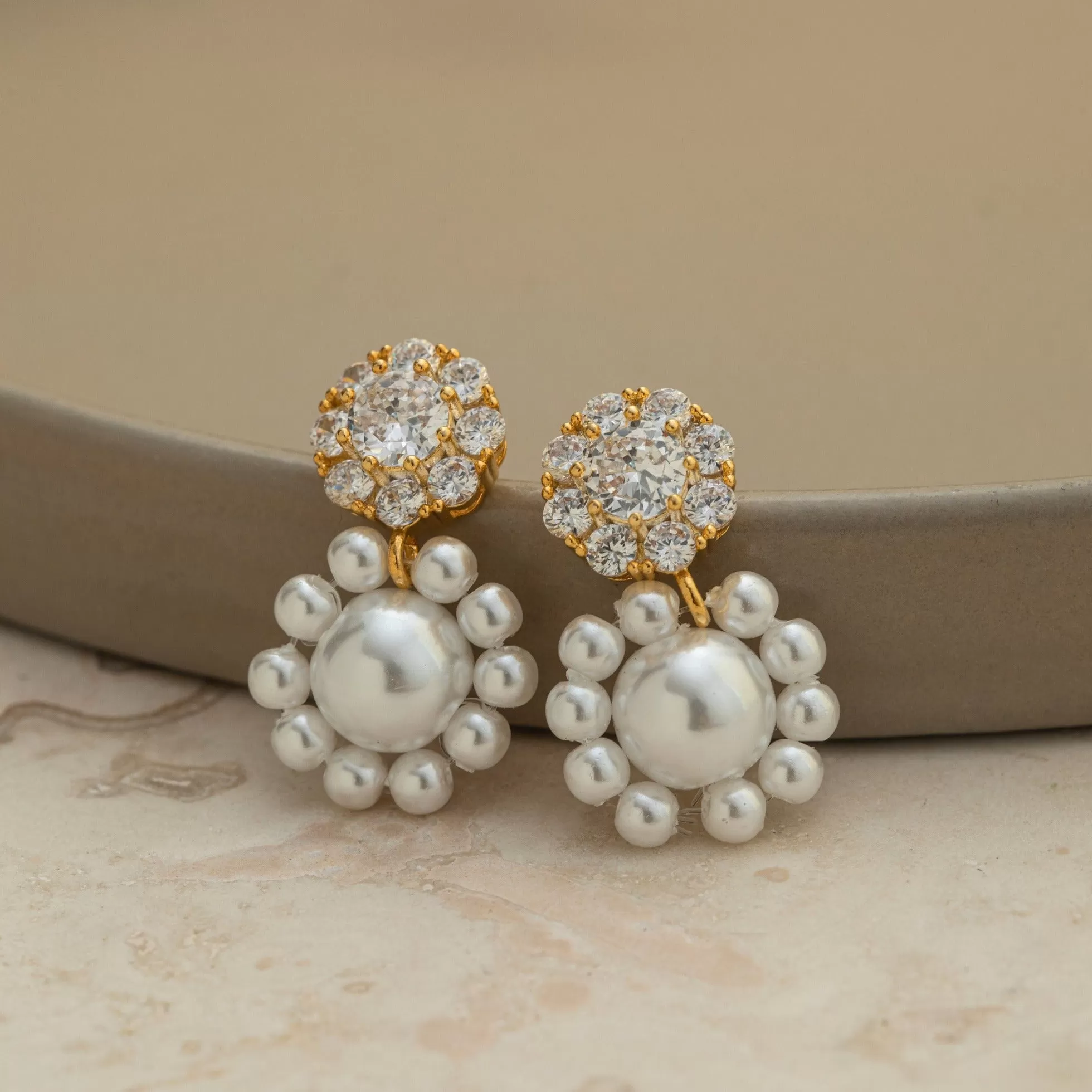 Crystal & Pearl Flower Drop Earrings