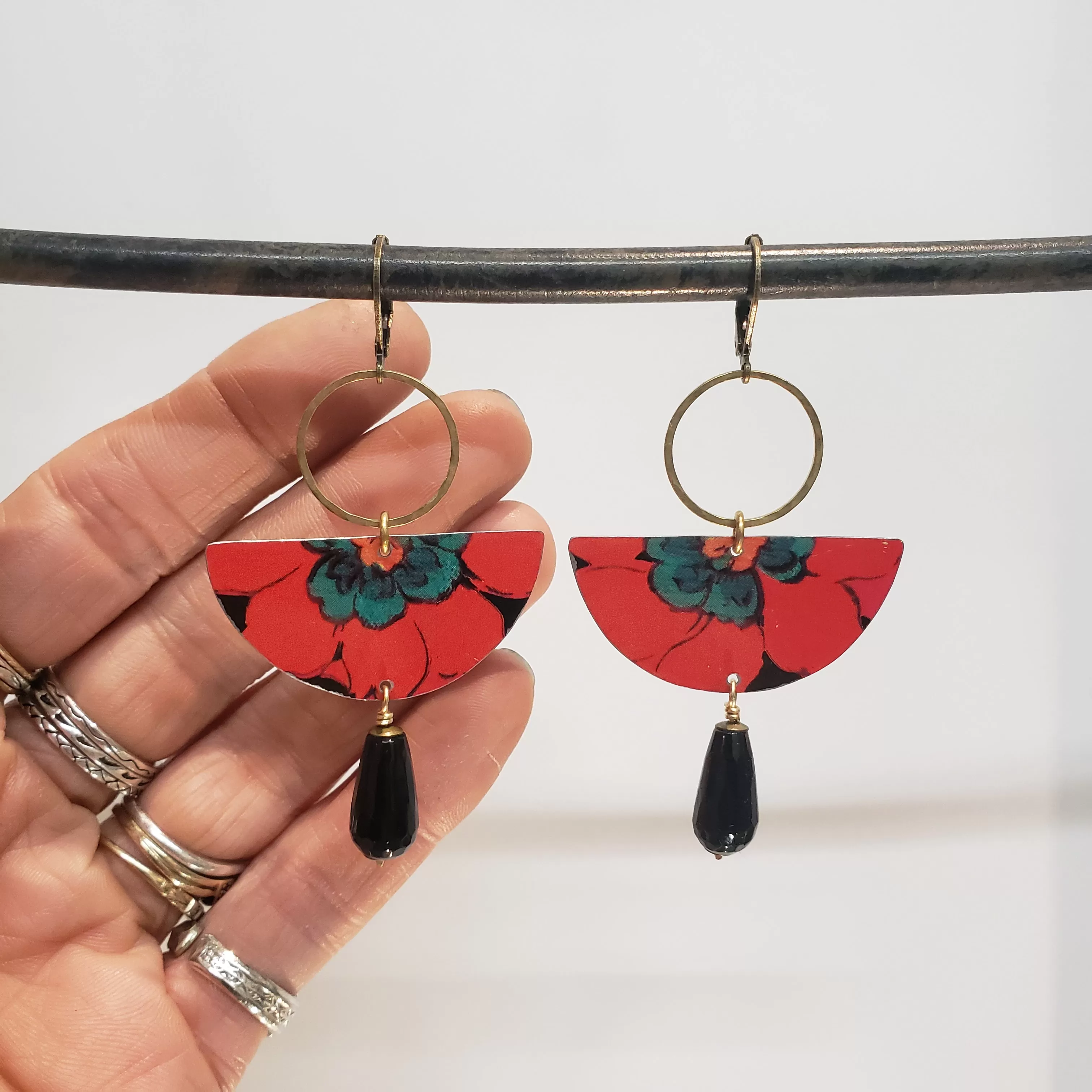 Curacao Red Floral Onyx Drop Earrings