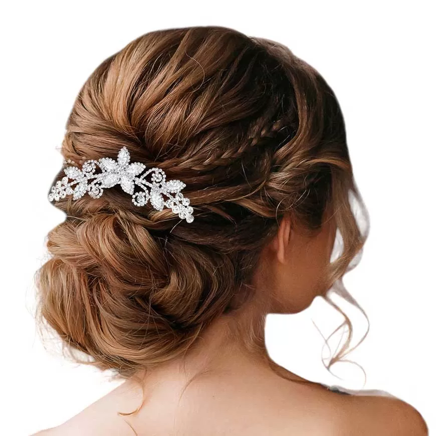 CZ Marquise Stone Accented Flower Hair Comb