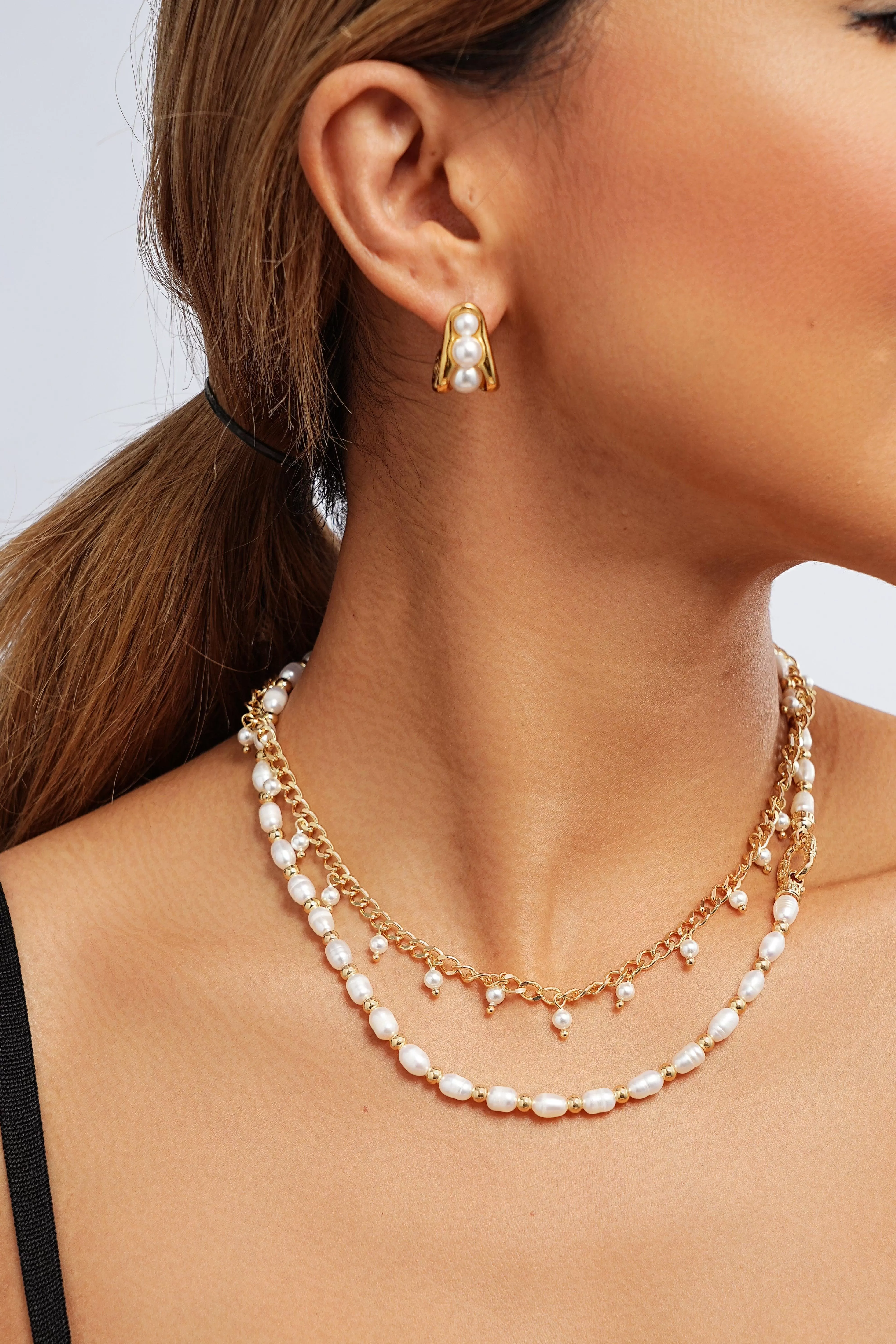 Dainty Pearl Charms Chain Necklace