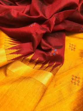 Dark Maroon Color Pure Raw Silk Saree