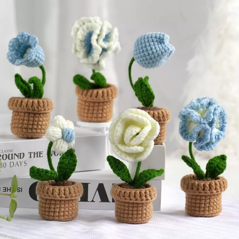 DIY Mini Woolen Flower Tulip Bouquets Potted