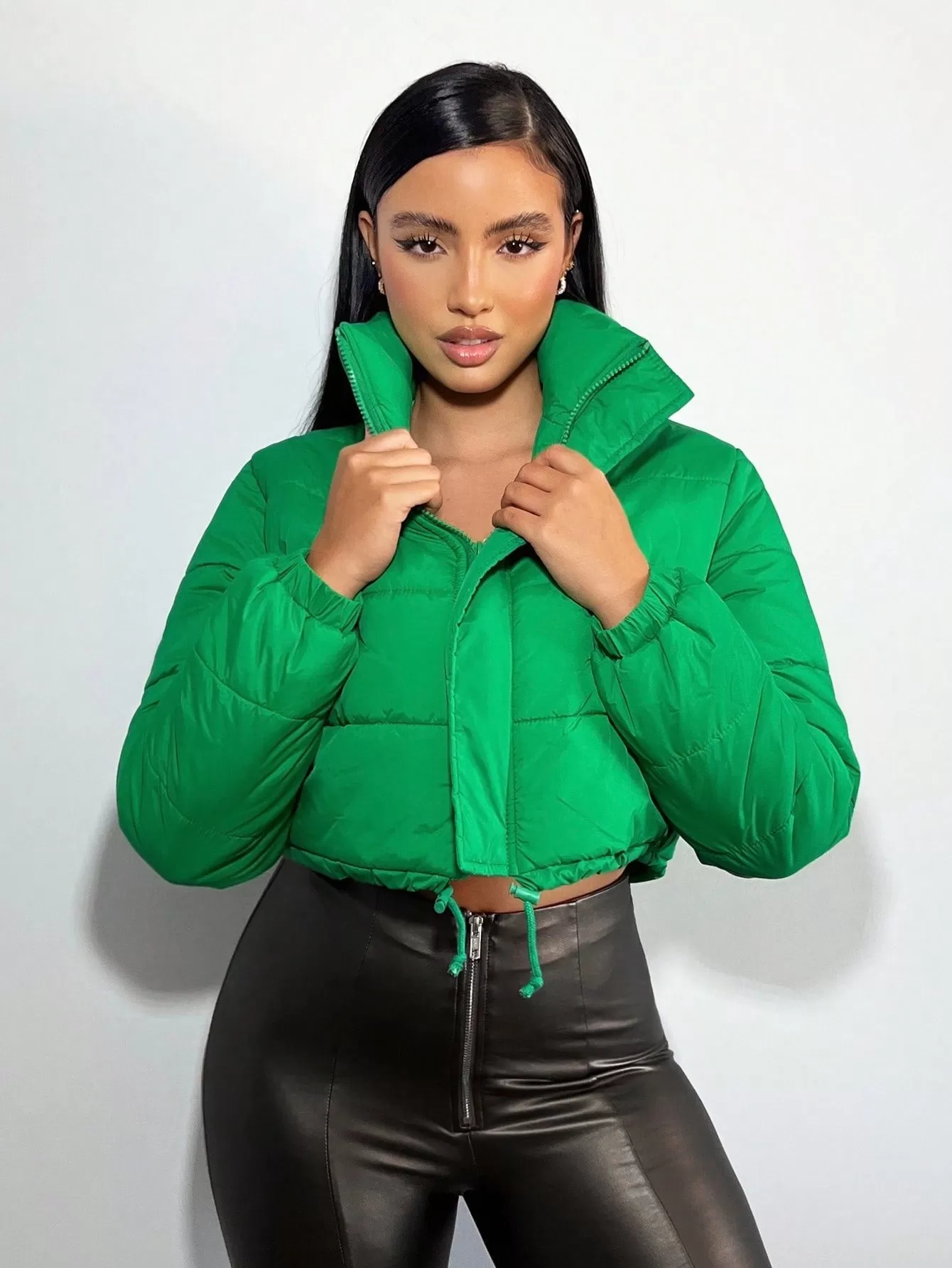 Drawstring Crop Puffer Coat