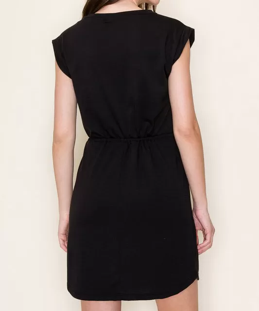 Drawstring Waist Dress - Black