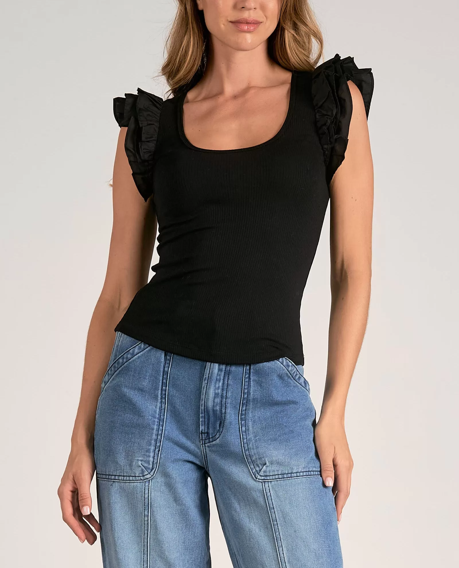 Elan Fitted Ruffle Sleeve Top