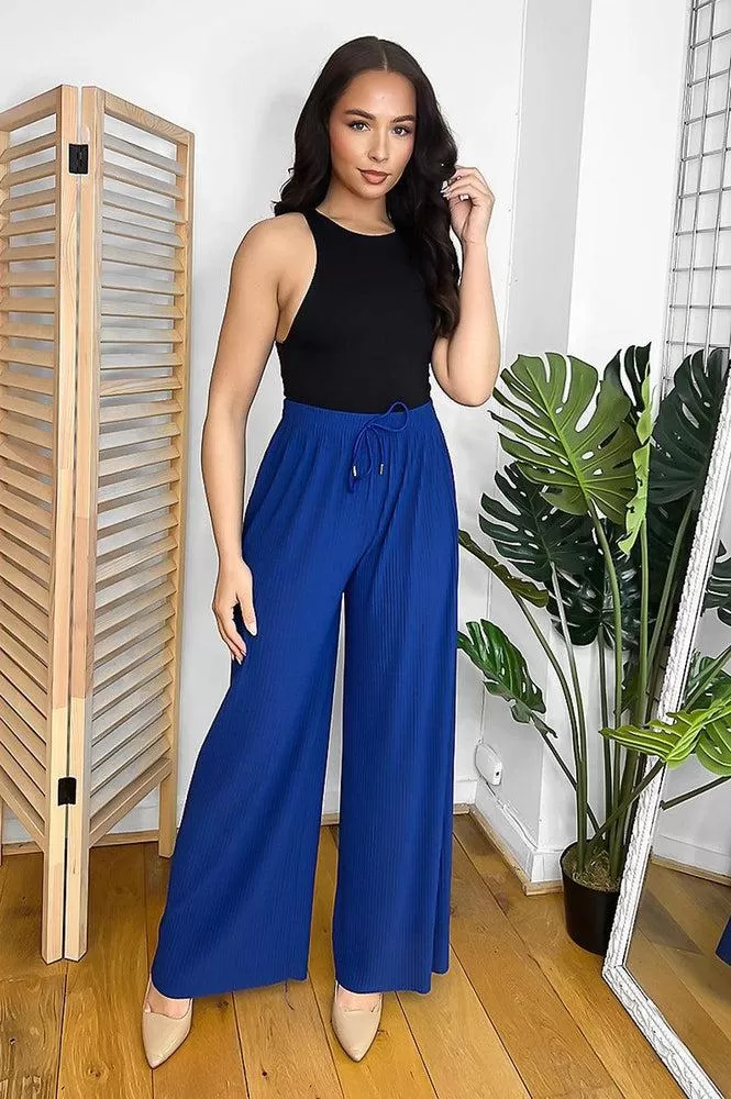 Elastic Drawstring Waist Palazzo Trousers