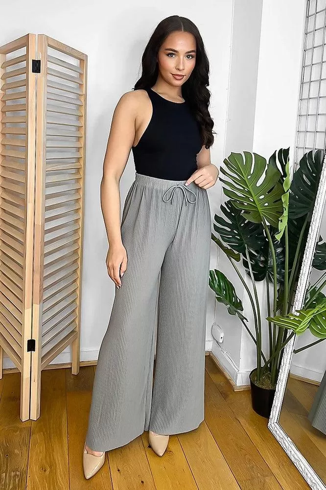 Elastic Drawstring Waist Palazzo Trousers