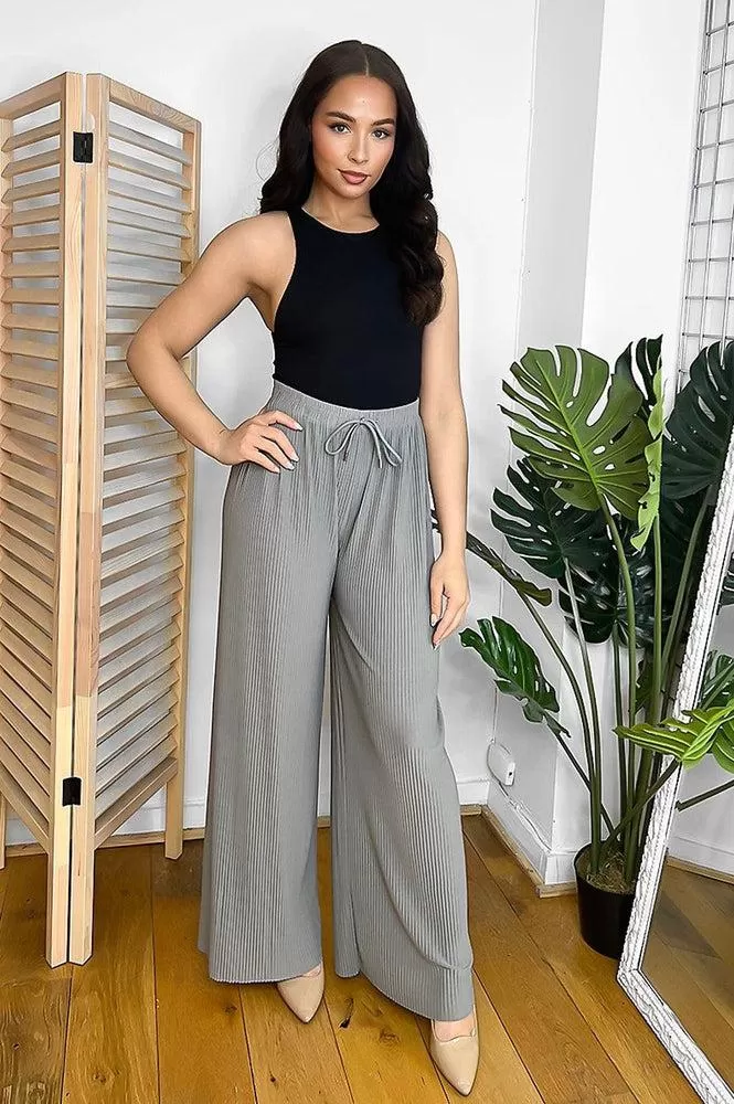 Elastic Drawstring Waist Palazzo Trousers